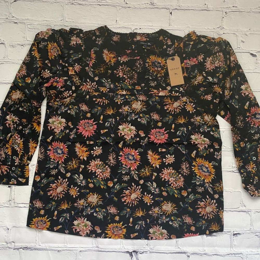 SOEUR INES SHIRT FLORAL NOIR/OCRE